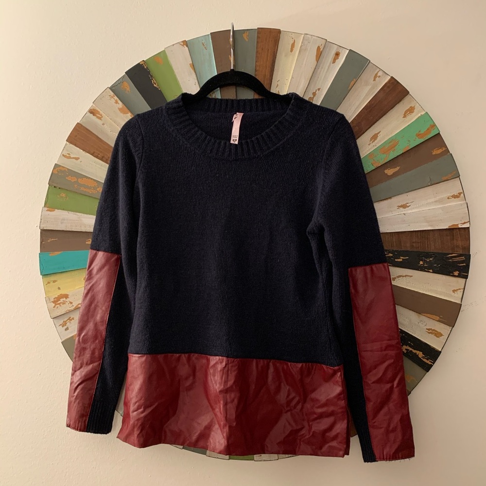 🍁 COLOR BLOCK Knit and Faux Leather Sweater